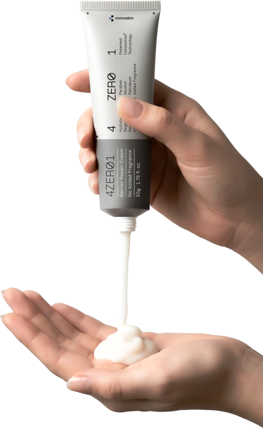 Cream dispensed into a palm